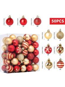 50pcs Classic Christmas Decorations, 4cm Round Plastic Hanging Ornaments, For Decoration Of Christmas Tree, Suitable For Wedding, Thanksgiving, Halloween And Valentine's Day Celebrations - No Feathers, Christmas Party Decor Home Decor Halloween Decor Room Decor Christmas Decorations Home Christmas Gifts Christmas Decor