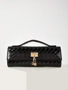 Fashionable Shiny Crocodile Pattern Handbag, Luxury Women's New Party Bag Clutch, Exquisite Long Prom Bag With Hardware Pendant, Suitable For Women To Match With Gorgeous Banquet Dresses, Suitable For Summer Parties, Gatherings, Dinners, Weddings - màu đen - Xem 2