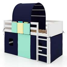Lifezeal Twin Loft Bed With Tower & Tent 3 Storage Pockets Guardrail And Ladder - Navy Blue - View 2