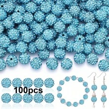 50/100pcs 10mm Handmade Ice Series Crystal Clay Beads - Baseball Sparkle Shamballa Disco Ball Design, Light Blue Fancy Sparkle, For DIY Jewelry Making, Necklace, Christmas Decoration, Crystal Beads, Necklace Bead Accessories, Shiny Bead Design, Handmade Beads