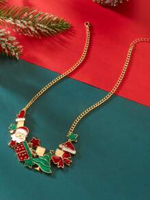 1pc/Set Christmas Oil Drop Santa Claus & Christmas Tree Gift Box Necklace, Earrings, Bracelet, Suitable As Gift For Women