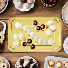 10/20PCS Disposable Light Weight Paper Plates, Gold Rectangular Dinner Plates Bulk For Cookie Dessert Snack Cake, Large Serving Tableware Paper Trays For Wedding, Family Meals, Birthday, Picnics, BBQ, Holiday