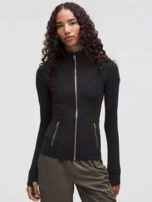 Define Jacket Nulu -For Yoga Gym Running-Sweat-Wicking-Yoga-All Seasons Sport-Spring/Summer-Autumn/Winter-Back To School - Black/Gold/Gold - 查看 1
