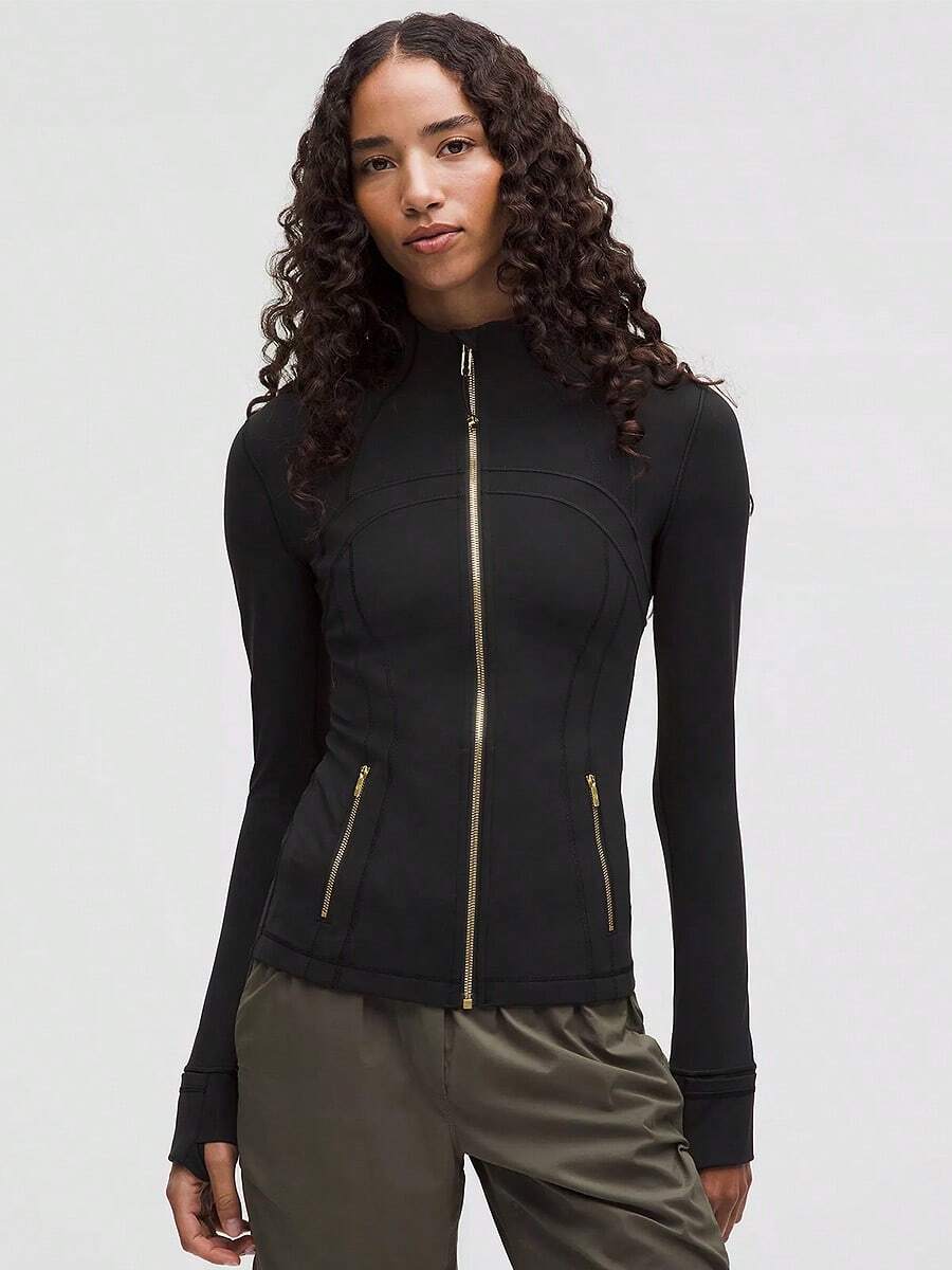 Define Jacket Nulu -For Yoga Gym Running-Sweat-Wicking-Yoga-All Seasons Sport-Spring/Summer-Autumn/Winter-Back To School - Black/Gold/Gold - 查看 1