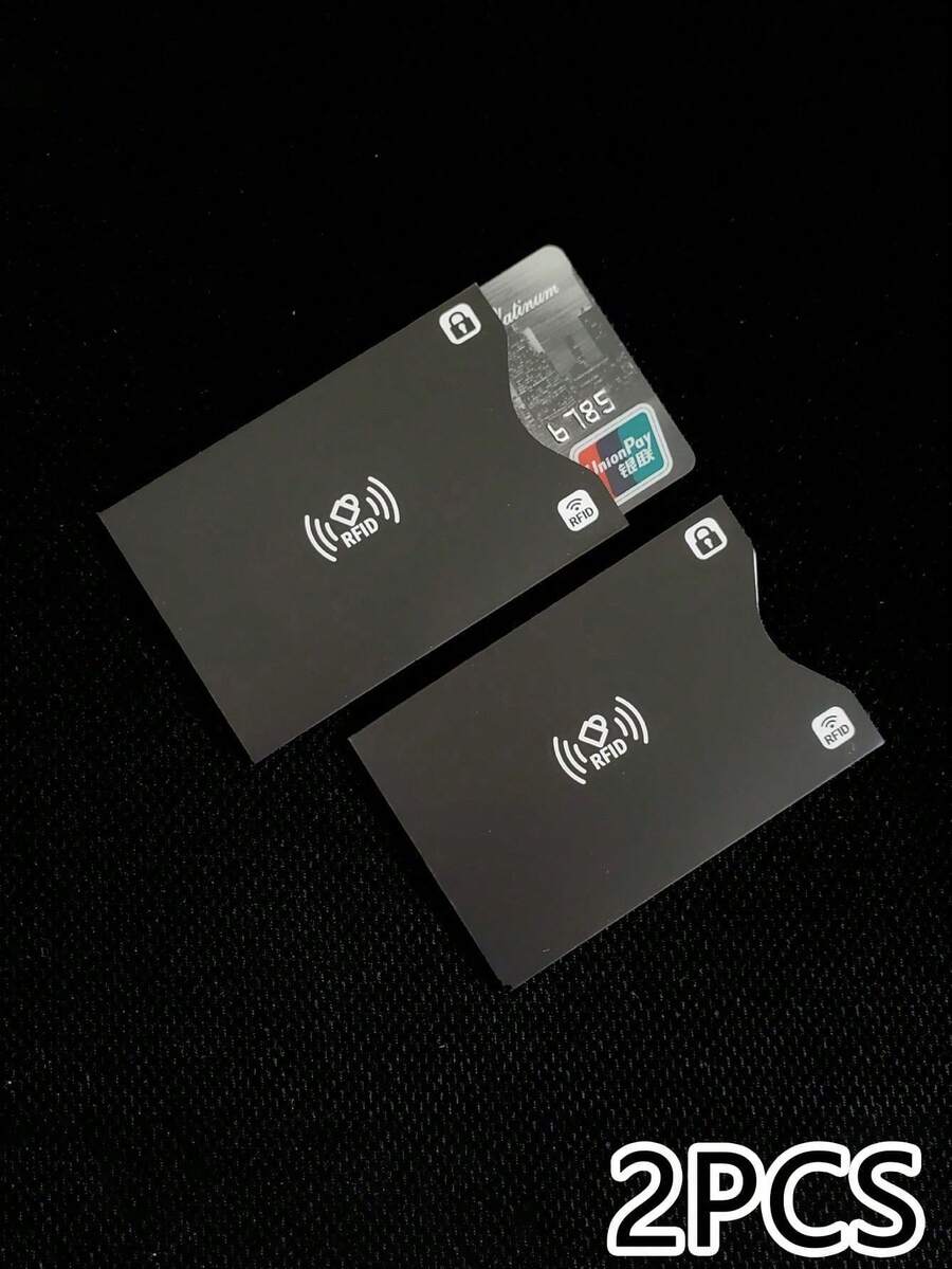 2个装RFID屏蔽信用卡保护套，RFID/NFC屏蔽防欺诈，健康证/卡保护，非接触式银行交易，信用卡夹，RFID/NFC保护膜，10个装男女通用信用卡/身份证保护套，防水防盗 - 黑色 - 查看 1