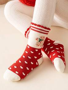4 Pairs Children's Socks For Autumn And Winter, Girls' Christmas Socks For Autumn, Cute Mid Length Socks For Winter, Warm Baby Socks, Christmas Gift Socks - Multicolor - View 6