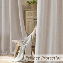 1 件日式简约优雅仿亚麻薄纱窗帘，遮光保暖柔软窗帘，适用于客厅、卧室、酒店