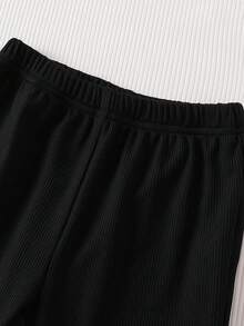 2件組女童休閒學院風小馬刺繡抓皺修身長袖 Polo T恤與喇叭褲套裝，秋冬薄款 - 彩色 - 查看 6