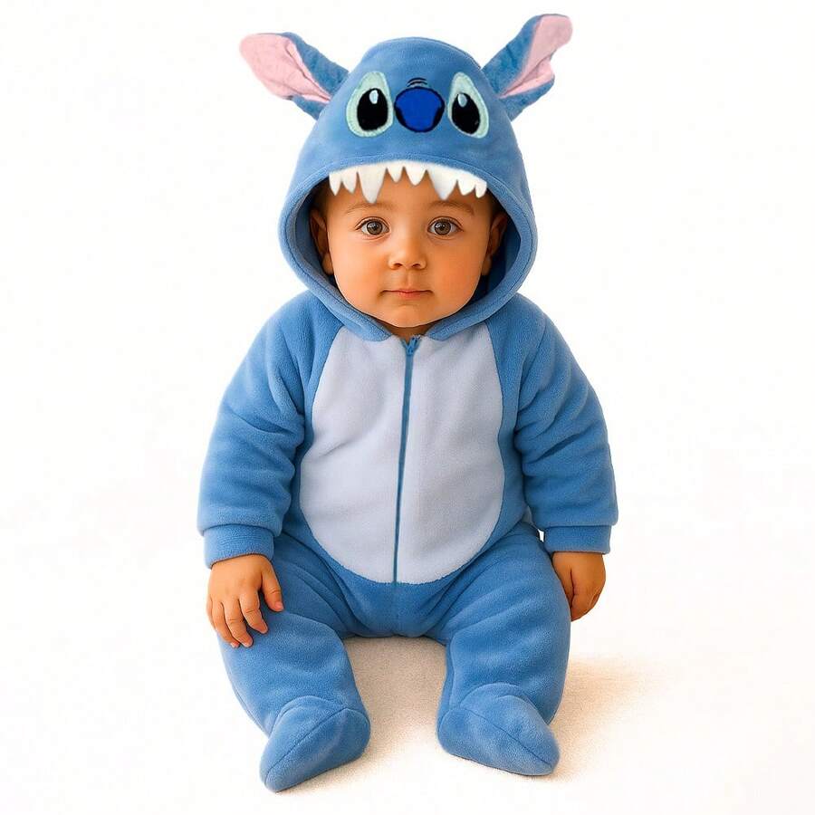 Walt Disney Mameluco para bebe con gorro bordado Disney Stitch - Azul - Ver 1