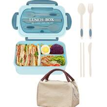 1pc 1200ml Adult Bento Box With Utensils And Leak-Proof Lid, 3-Compartment Lunch Container School Supplies,Back To School(Tableware, Lunch Boxes, And Storage Bags Can Be Selected For Purchase)