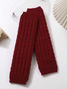 1對扭曲圖案保暖長筒襪套，針織保暖堆堆襪套，適用於秋冬季節，中筒襪套 - 彩色 - 查看 16