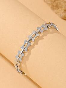 1pc Punk Style Stainless Steel Bone Shaped Bracelet, With Unique Metallic Luster. Suitable For Men To Wear At Halloween Party/Gothic Theme Gathering - Silver - View 2