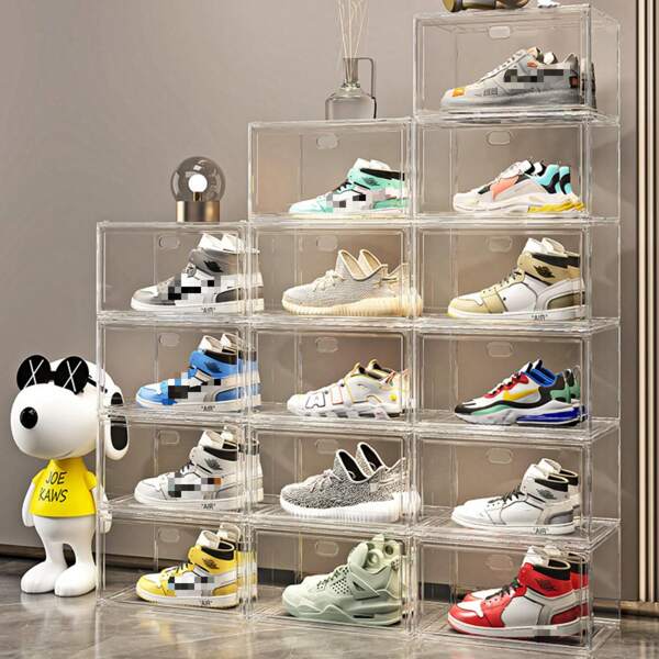 1pc Magnetic Acrylic Shoe Box, Transparent Storage Box For Shoes, Bags, Collectibles, Thick & Large Size