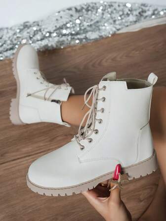 Chaussures plates pour femmes, bottines minimalistes à lacets et bout rond, bottes de moto à fermeture éclair pour femmes, printemps/automne