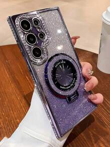 1件装奢华电镀渐变闪钻支架手机壳，兼容三星S26 Ultra、S24、S25 Ultra、S24 Plus、S23 Ultra、S22 Ultra、S23、A15、A55，支持无线充电，带摄像头保护和防震功能。 - 紫色 - 查看 5