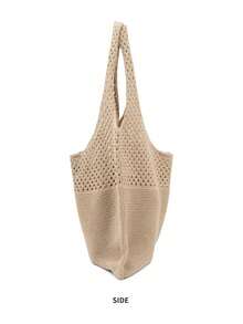 Women's Tote Bag, Back To School Crochet Woven Bag, Large Women's Handbag, Women's Knitted Shoulder Bag, Crochet Woven Bag, Girls' Crochet Woven Bag, Summer Beach Tote Bag, Large Capacity Student Summer Tote Bag, Women's Beach Sand-Proof Knitted Shoulder Bag, Vintage Hollow Floral Decor Supermarket Shopping Handbag - Khaki - View 7