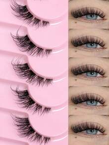 9对半睫毛自然猫眼假睫毛自然透明带状睫毛短款柔软3d仿貂睫毛纤细蓬松仿貂睫毛睫毛延长工具 - 眼尾拉長款 - 查看 1