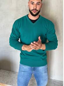 Basic V-Neck Knit Top, Fall/Winter, Regular Fit - 查看 2
