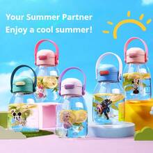 1pc 1000ml Drop-Resistant Large-Capacity Water Bottle Straw Direct Drinking Double Lids One-Button Open Sealing Leak-Proof Suitable For Picnics - Multicolor - View 4