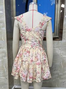 Women Boho Graphic Mini Dress Ruffle Strap A Line Sundress Graffiti Short Babydoll Dress Floral Going Out Dresses - Màu vàng - Xem 5