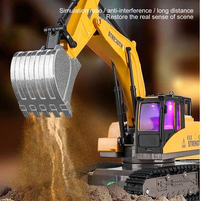 1 pieza Excavadora de juguete con control remoto, adecuada para niños de 6 a 12 años, juguete de excavadora RC de 13 canales, juguete de construcción de excavadora de arena, excavadora hidráulica de vehículo de construcción con pala metálica, función de rociado, luces y música geniales, mejor regalo de cumpleaños para niños de 3 a 12 años