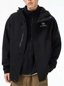 CAMEL CROWN 三合一男士羽绒服，可拆卸抓绒内衬，防风防水硬壳登山外套 - 幻影黑 - 查看 3