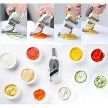 5-In-1 Vegetable Slicer Set, Multi-Function Fruit Cutter, Manual Food Shredder, Vegetable Julienne Peeler, Potato Grater, Handheld Mandoline Slicer Kitchen Tool With Interchangeable Blades For Potato, Carrot, Cucumber Shredding And Waffle Slicing, Includes Peeler - Multicolor - View 9