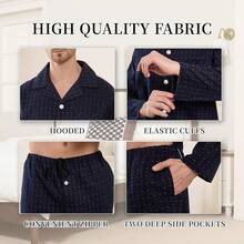 Men 100% Cotton Pajama Set, Soft Warm Button Down Pajama Sets For Men Comfy Plaid Fun Prints Lounge With Pocketshalloween - Point-navy - Xem 9