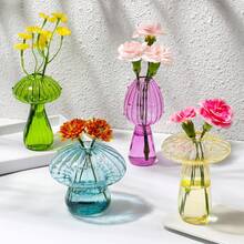 Jarrón con forma de hongo, conjunto de 1/4 piezas de estaciones de propagación de plantas de colores lindos, mini terrario para plantas, macetas hidropónicas únicas pequeñas para plantas de interior, jarrón de vidrio decorativo, regalos para mujeres, decoración del hogar, decoración de habitación, jarrón de vidrio