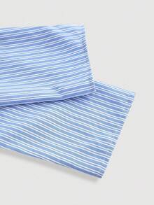 圣诞节 PETITE 女款 新款 时尚优雅 V 领 蓝白条纹领 不对称下摆 长袖衬衫 - 藍色 - 查看 4