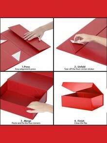 1pc - Extra Large Red Gift Box With Lid, Groomsman Proposal Box, Luxury Red Covered Gift Box, Suitable For Wedding, Birthday, Party, Christmas, Bridesmaid, Graduation Gifts (3 Sizes) - Red - View 4