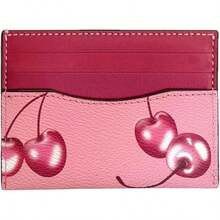 Slim Card Case For Women Leather Credit Card Holder With Cherry Print Red - Đỏ - Xem 2