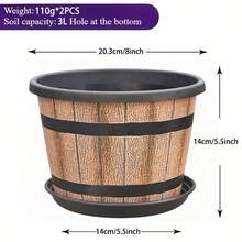 Vintage Whiskey Barrel Planter - Resin Stripe Pattern, Set Of 2 Oval Plastic Planters With Drainage Holes And Trays, Suitable For Herbs And Succulents, Suitable For Indoor And Outdoor Use - Kèn Trumpet cổ điển - Xem 2