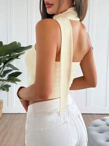 Parte superior corta tipo bandeau de tela de punto para mujer, ideal para primavera/verano, vacaciones, con tirantes ajustables, apropiada para tomar el té por la tarde, pasear por la calle, vacaciones, para usar en capas, fiestas, citas, San Valentín, Pascua, carnaval, playa, crucero, viajes a la ciudad, Año Nuevo, fiestas de San Valentín, ropa exterior casual