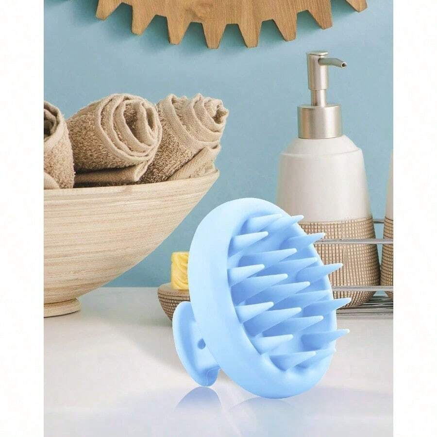 A Silicone Scalp Massager And Shampoo Brush - Mildew-Free, Manual Scalp Scrub For Anti-Dandruff Exfoliation, Hair Care - Fragrance-Free, Battery-Free, Easy-To-Use Scalp Brush For All Hair Types - 藍色 - 查看 1