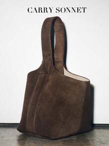 咖啡棕色麂皮迷你水桶包 - 斜挎包，复古时尚日常必备，适合秋季、冬季和假期使用 - 棕色 - 查看 1