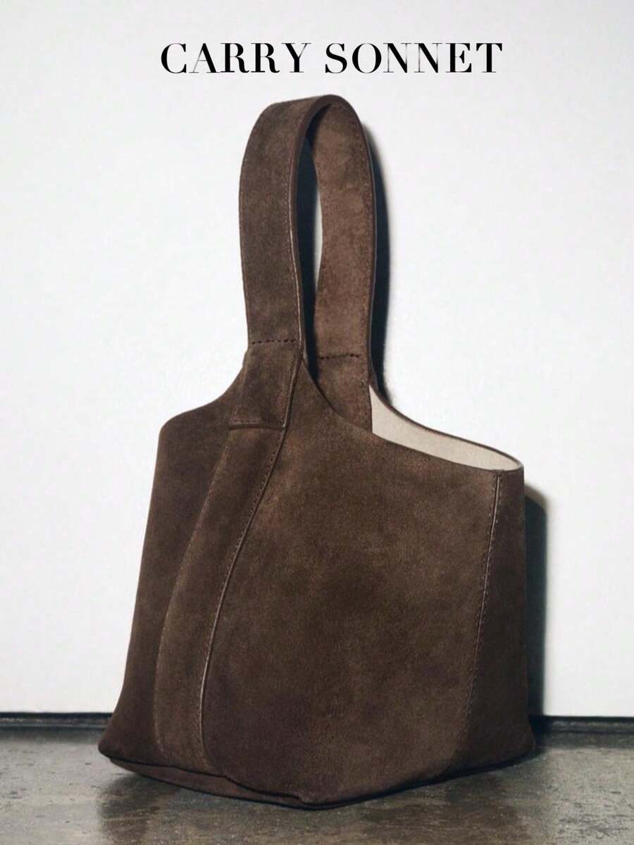 咖啡棕色麂皮迷你水桶包 - 斜挎包，复古时尚日常必备，适合秋季、冬季和假期使用 - 棕色 - 查看 1