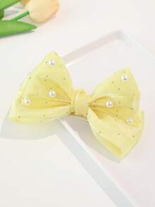 1pc Cute & Sweet Rhinestone Bowknot Hair Clip For Girls (Shipped Without Card) - Yellow - View 3