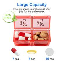 每周药盒收纳盒 | 易于打开的 7 天每日 2 次药片盒 | 旅行药盒，带按扣盖设计 | 适用于维生素、补充剂和药物的药片收纳盒（曲线标记） - 彩色 - 查看 10