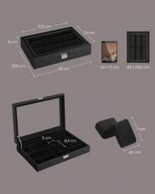 SONGMICS Watch Box, Lockable Watch Case, Watch Storage Box With 24 Slots, Glass Lid, Gift For Loved Ones, Ink Black Synthetic Leather Back To School Dormitory Storage - Black - View 4