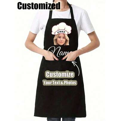 1 chiếc tạp dề đầu bếp màu đen in tên riêng, tạp dề gia dụng, tạp dề làm bánh, tạp dề nội trợ, món quà lý tưởng cho thợ làm tóc, tiệm làm đẹp, trường dạy nghề làm đẹp, thợ cắt tóc, thích hợp cho kỷ niệm, Ngày Valentine, Ngày của Mẹ, sinh nhật, Ngày thiếu nhi, Ngày của Cha, lễ tốt nghiệp, đám cưới, Giáng sinh, tân gia.