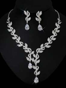 3pcs Silver-Color, Multi-Color Options Women Earrings, Necklace, Jewelry Set, Suitable For Ladies/Brides/Bridesmaids, Festivals, Parties, Weddings, Banquets, Fashion Jewelry Set, Gift