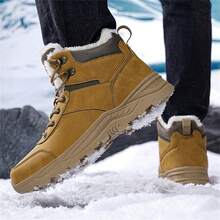 Winter Men Boots Warm Plush Boots For Men Outdoor High Top Hiking Sneakers Wear-Resistant Men's Casual Shoes Male Mountain Working Ankle Snow Boots Plus Sizes 39-48 - Brown - View 6