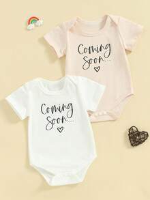 Baby Girls Boys Summer Rompers Short Sleeve Crew Neck Letter Heart Print Casual Romper - Milky - View 4