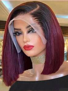 Straight Bob 13 X 4 Lace Frontal Wigs 12 Inch 1B99J Short Human Hair Wig Ombre Color - S1/99JC - View 1