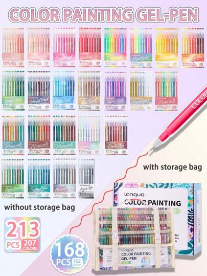 Languo 162 Color Neutral Pen Premium Set, Student Drawing Special Drawing Coloring Painting Gel-Pen 0.6mm Signature Pen, Color Markers To Make Notes High Capacity Handbook Pen Diy Stackable Color Drawing Ins Style Anime Cartoon Coloring Hand Drawing Pen