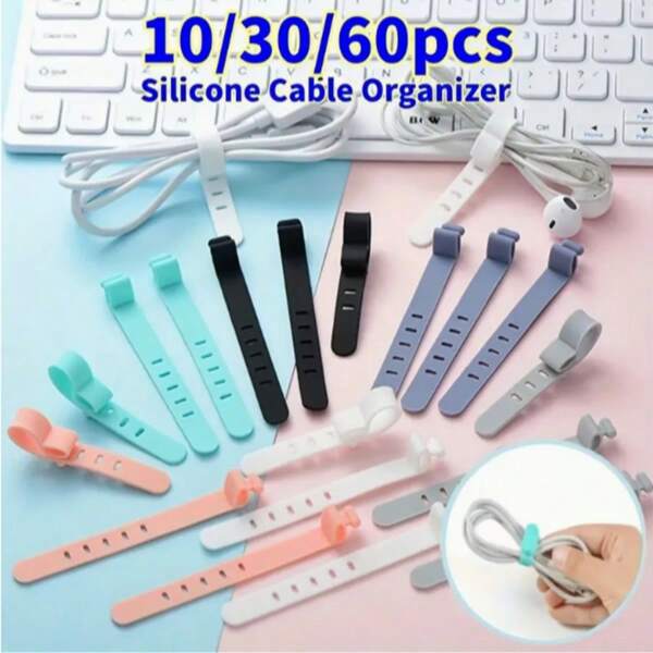 60/30/10PCS Silicone Cable Organizer Travel Reusable USB Cable Tie Cable Winding Cable Organizer Cable Organizer Cable Storage Rack Bag