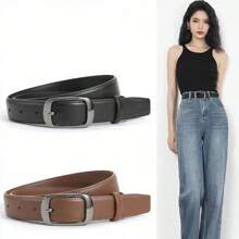 1 条女士合金小方扣 PU 皮带，简约时尚，适合牛仔裤、长裤、外套、连衣裙秋季、万圣节