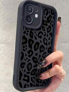1pc Black Minimalist Leopard Print Full Body Shockproof Anti-Slip Protective Phone Case - Black - View 1