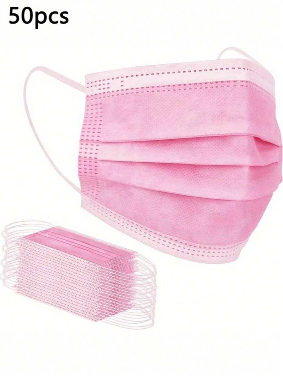 50 Premium Einwegmasken, verstärkte 3-Schicht-Schutzausrüstung mit verstellbarem Clip - atmungsaktiv, weich, sanft für Zuhause, Schule, Büro und Outdoor-Nutzung, Polypropylen-Material und Einwegdesign